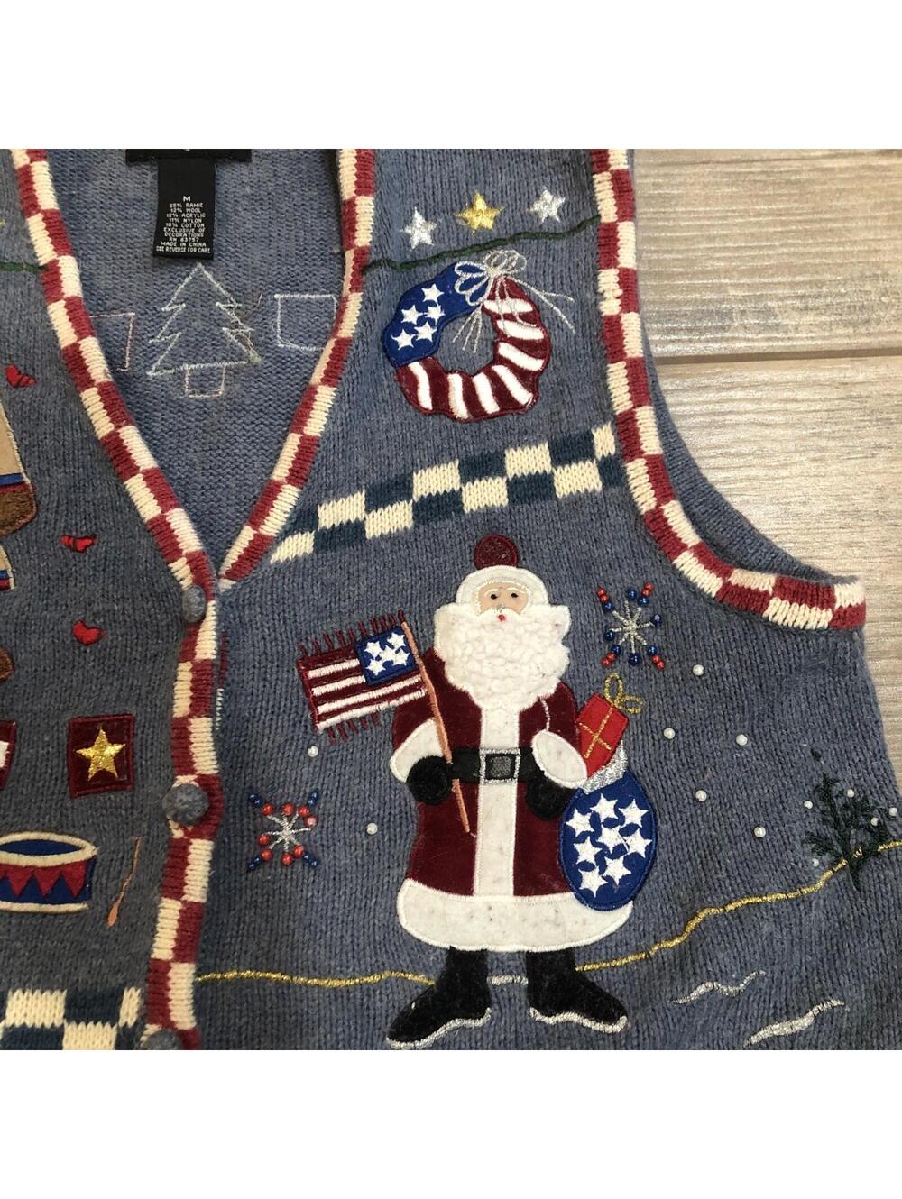 Planet Company Womens Sweater Vest Ugly Holiday Christmas Patriotic‎ USA Size M - Picture 3 of 12